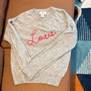 Magaschoni Gray Cashmere Sweater with Pink Love Embroidery
